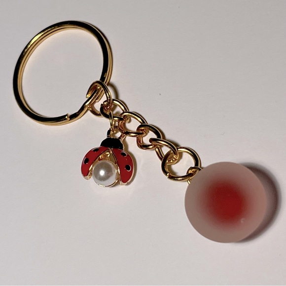 Frosted Glass Ball Keychain with Ladybug Bag Charm - Picture 3 of 3